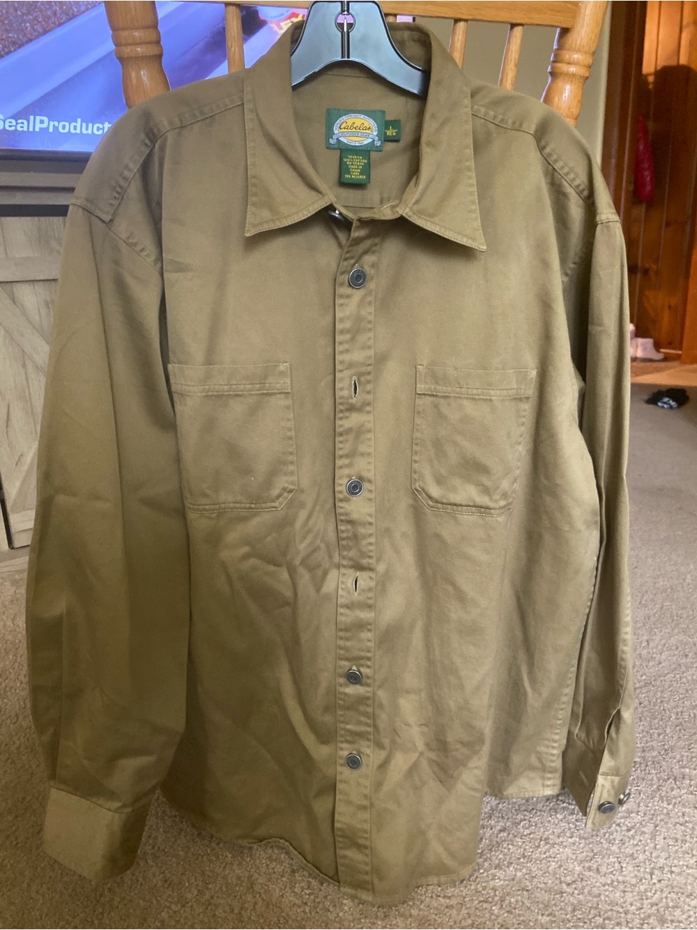 Cabelas Men L Regular Desert Tan Heavy Cotton Canvas Work Shirt